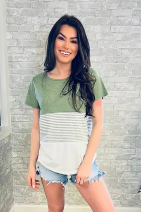 Nursing T-Shirt- 3 Block Colorblock- Green