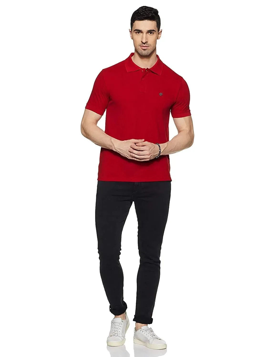 ONN Men's Cotton Polo T-Shirt (Pack of 2) in Solid Black Melange-Red colours