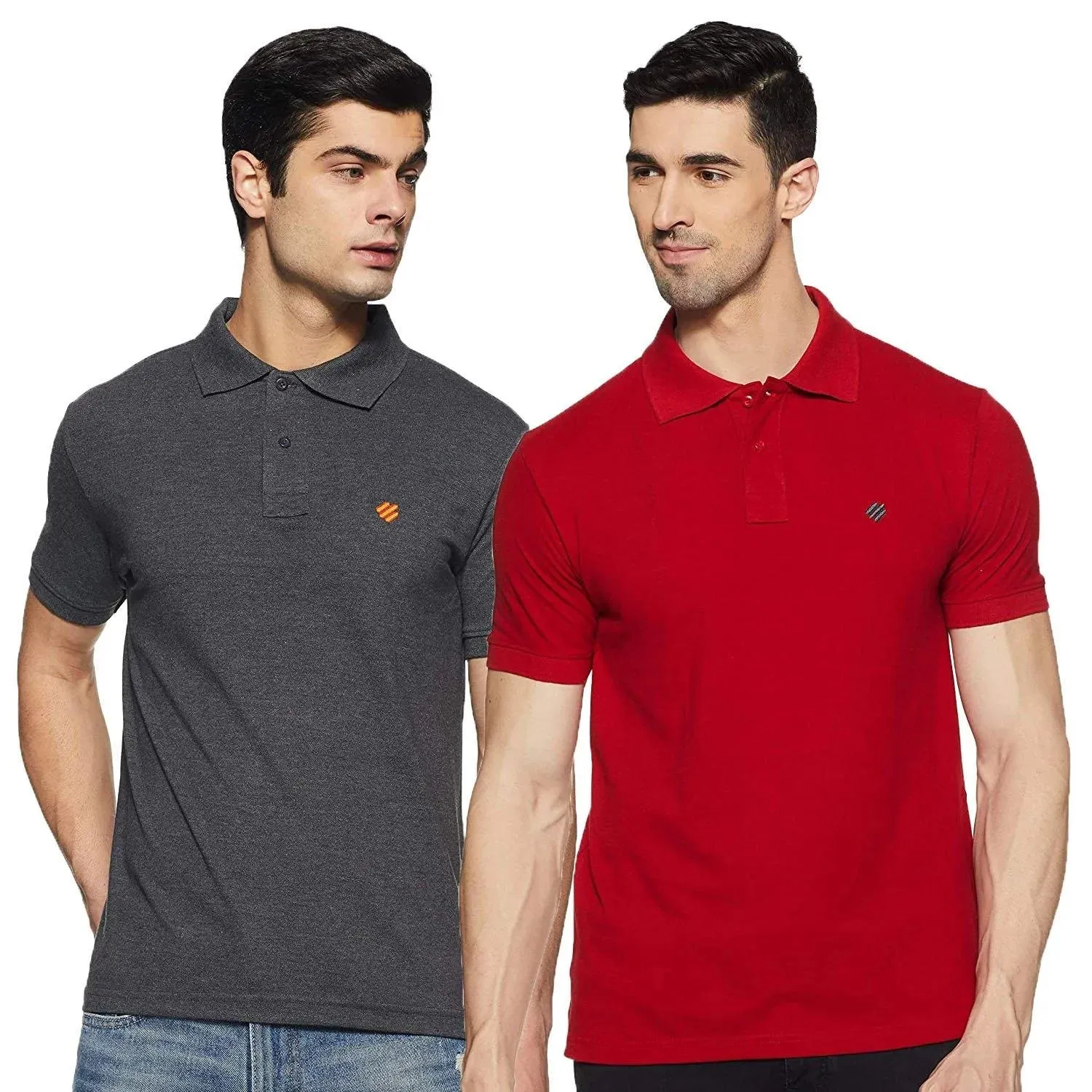 ONN Men's Cotton Polo T-Shirt (Pack of 2) in Solid Black Melange-Red colours