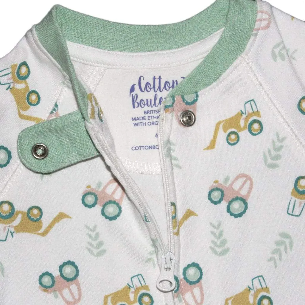 Organic Cotton Zip Up Tractor Sleepsuit