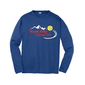 Park City Pickleball Club (Red Words) | Youth Long Sleeve Atheletic Shirt | 100% Polyester