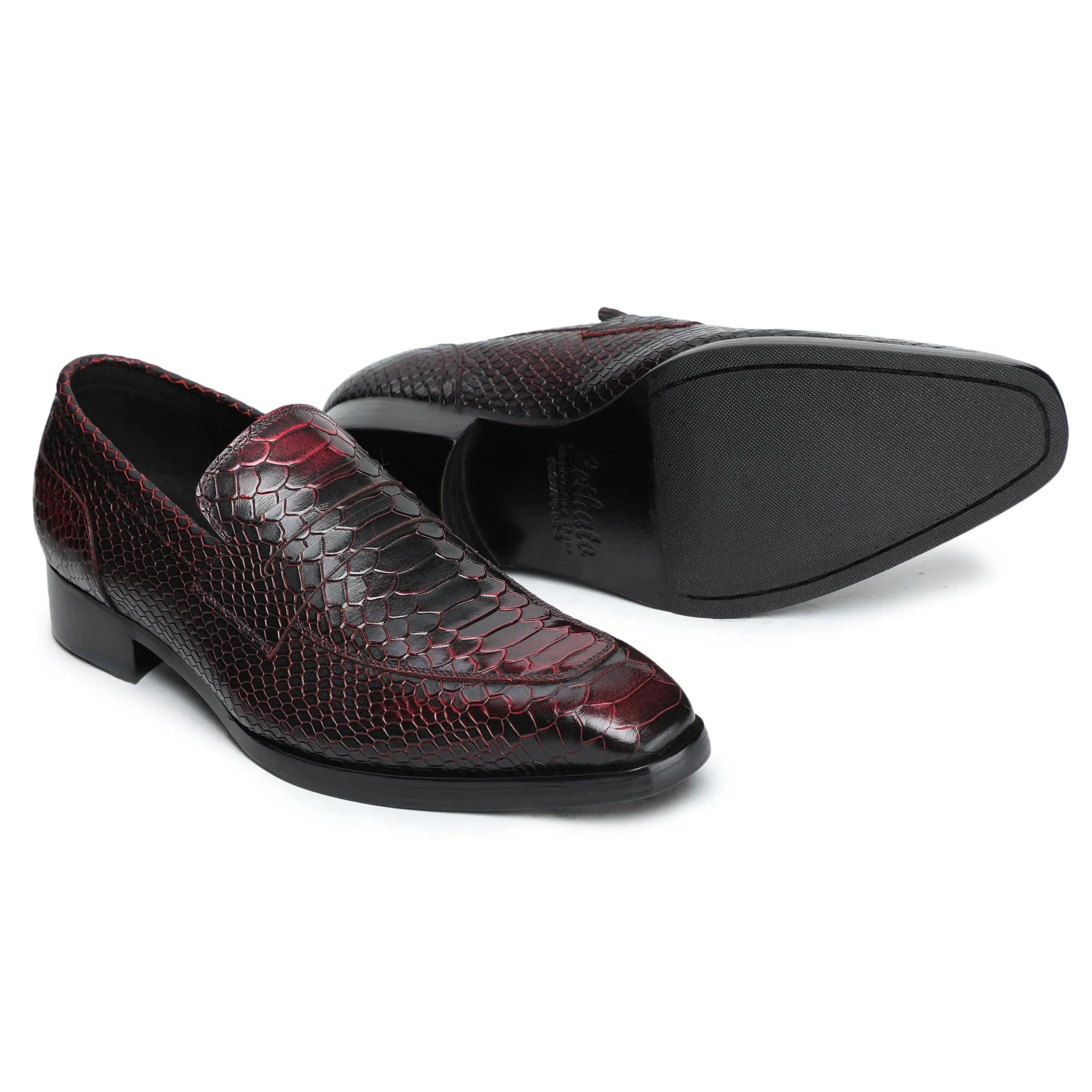 Penny Loafers - Croc Wine Red