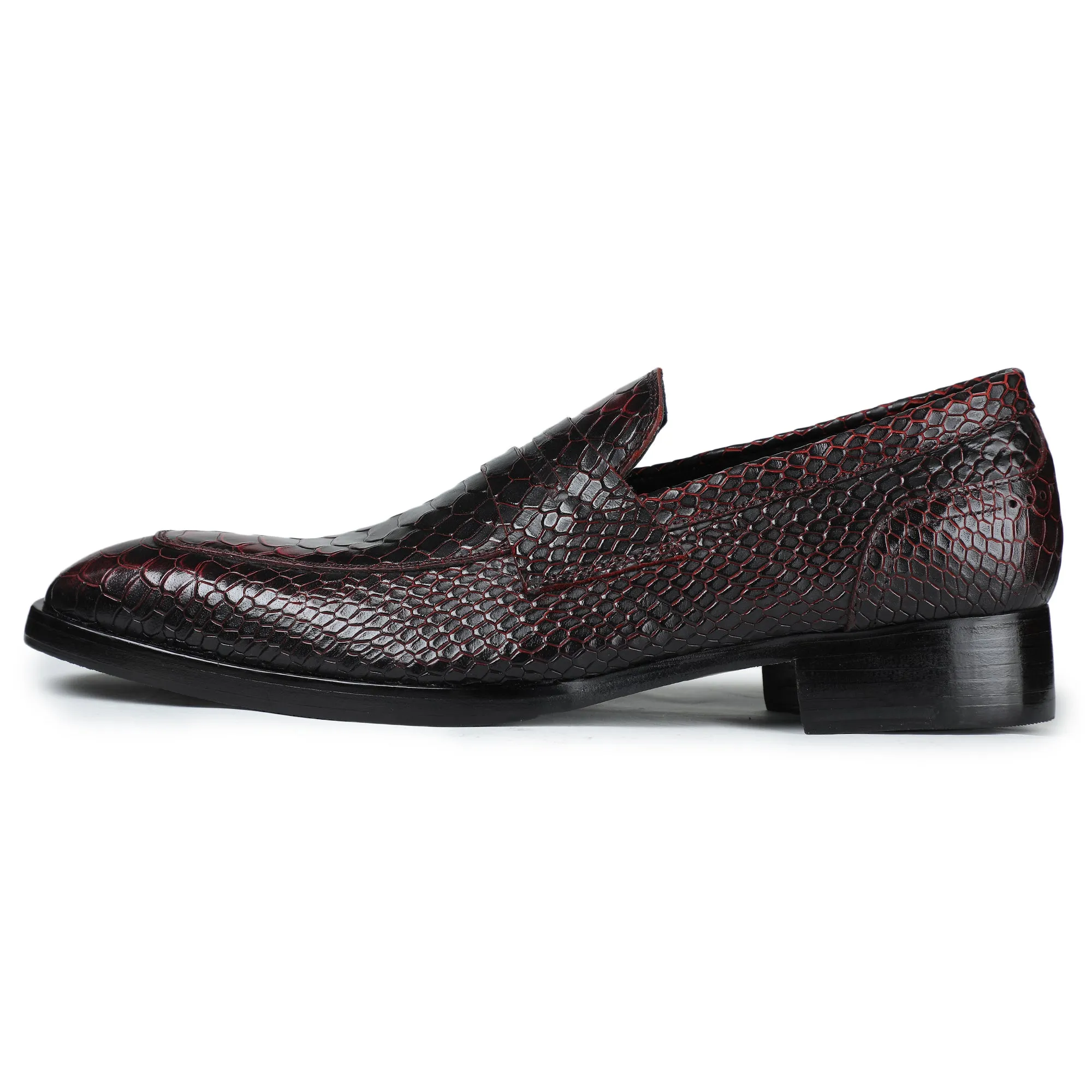 Penny Loafers - Croc Wine Red