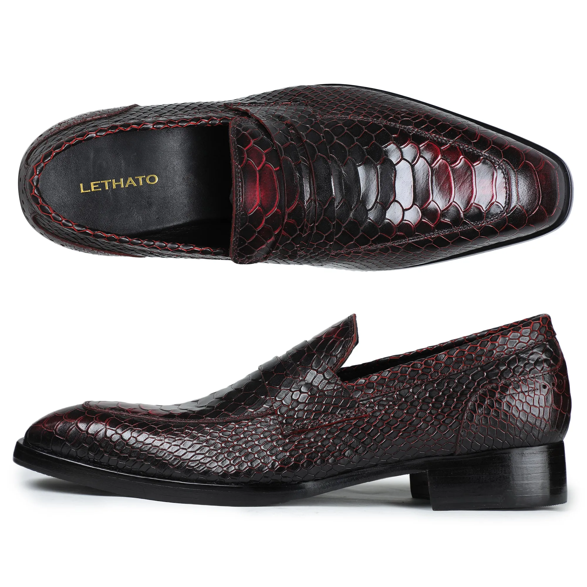 Penny Loafers - Croc Wine Red