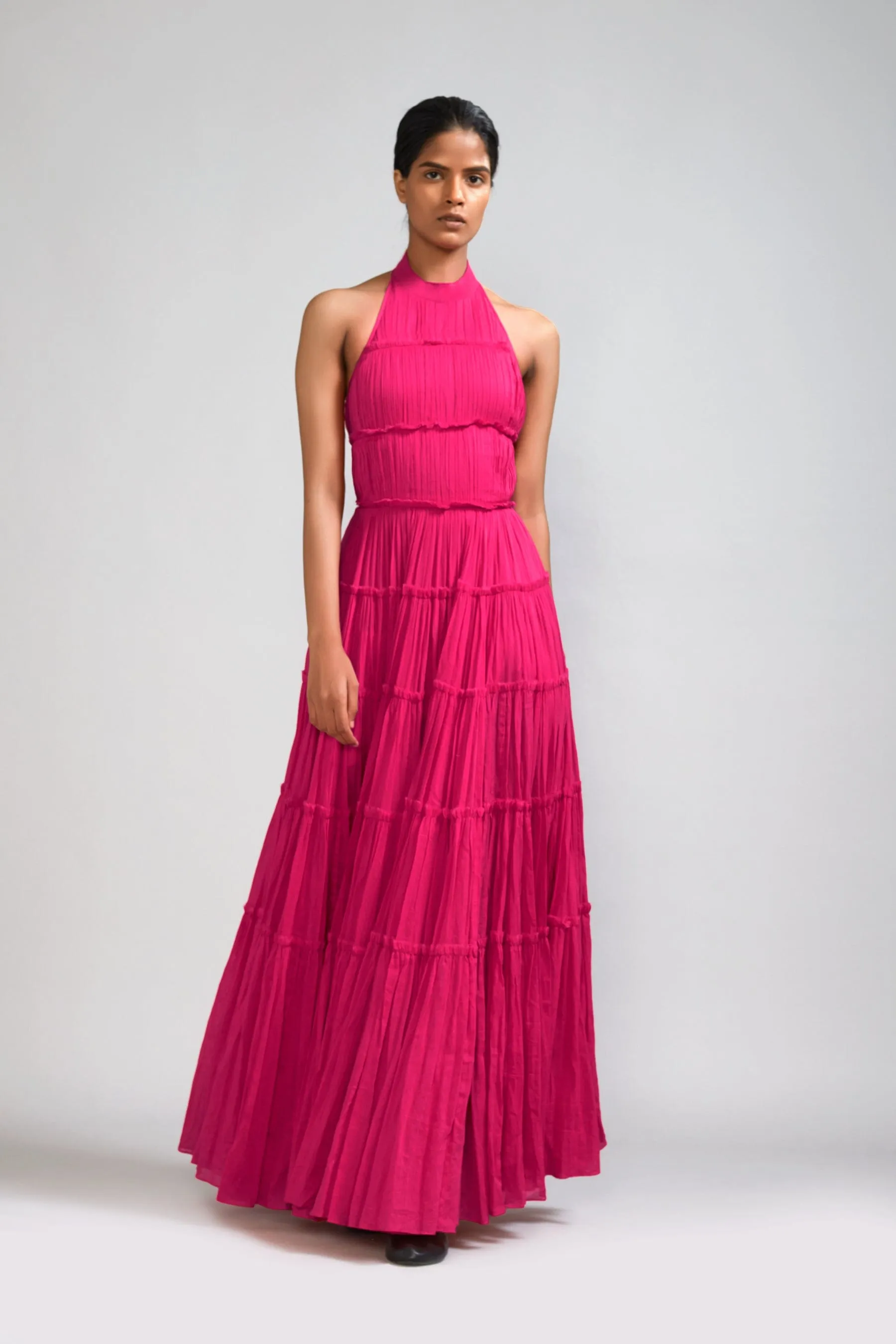 Pink Backless Tiered Gown