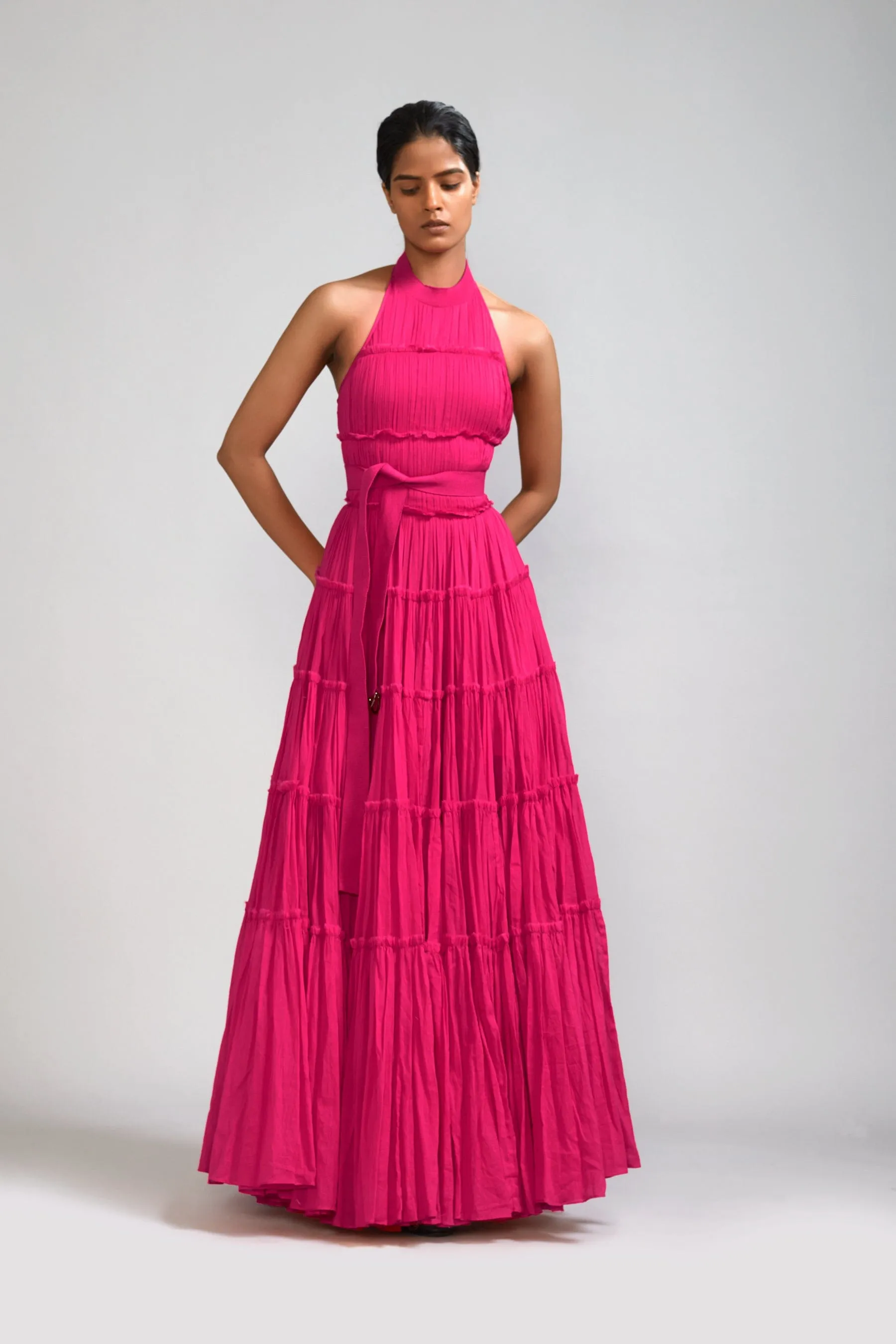 Pink Backless Tiered Gown