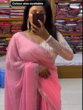 Pink Silver Patywear Designer Saree