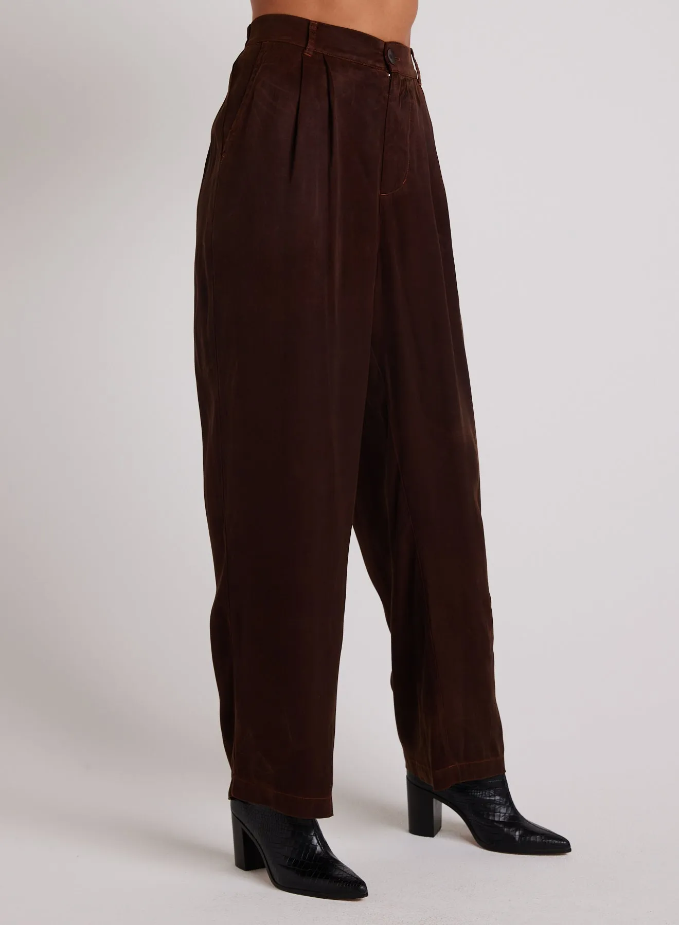 Pleat Front Trouser - Mahogany Brown