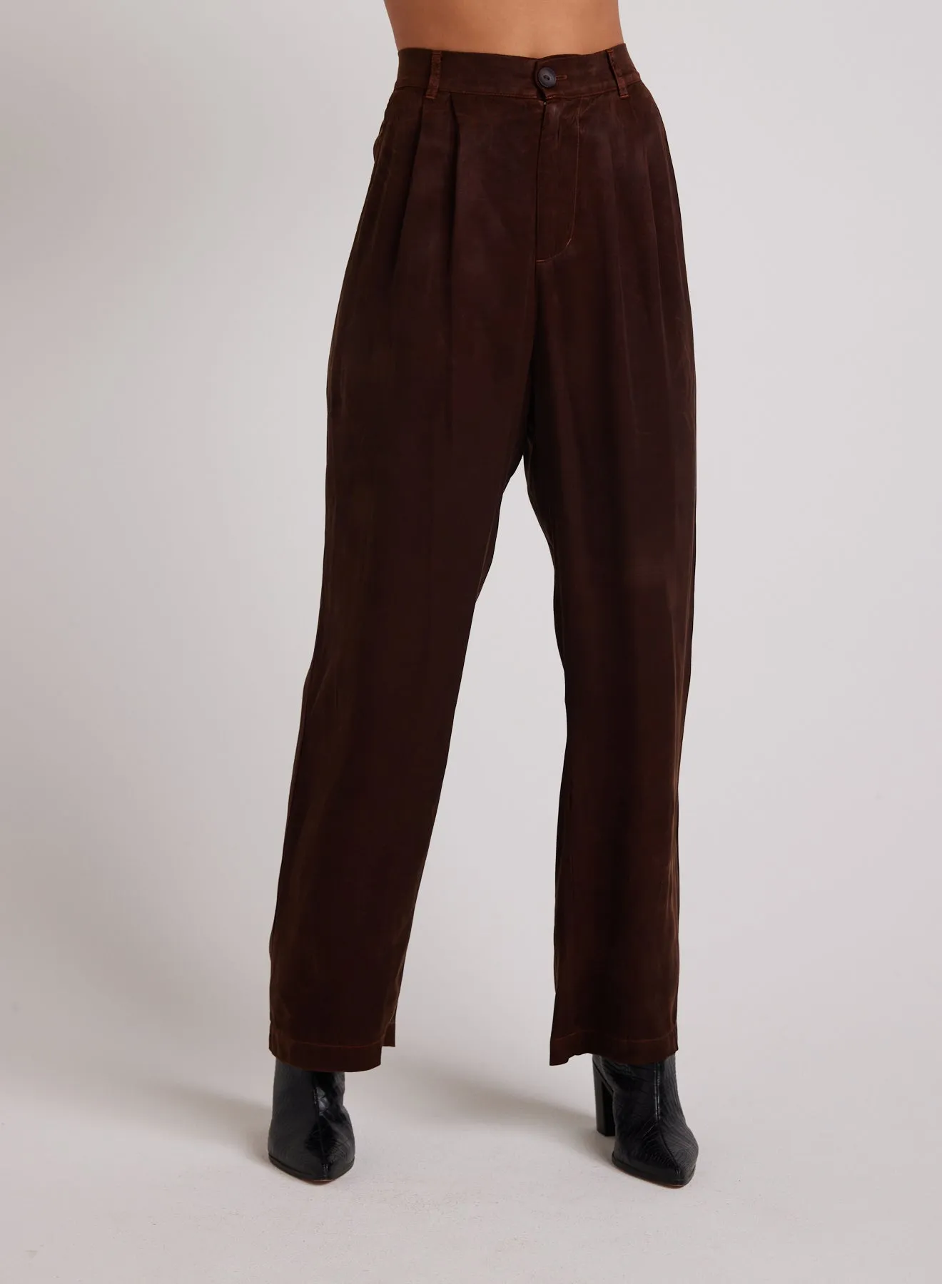 Pleat Front Trouser - Mahogany Brown