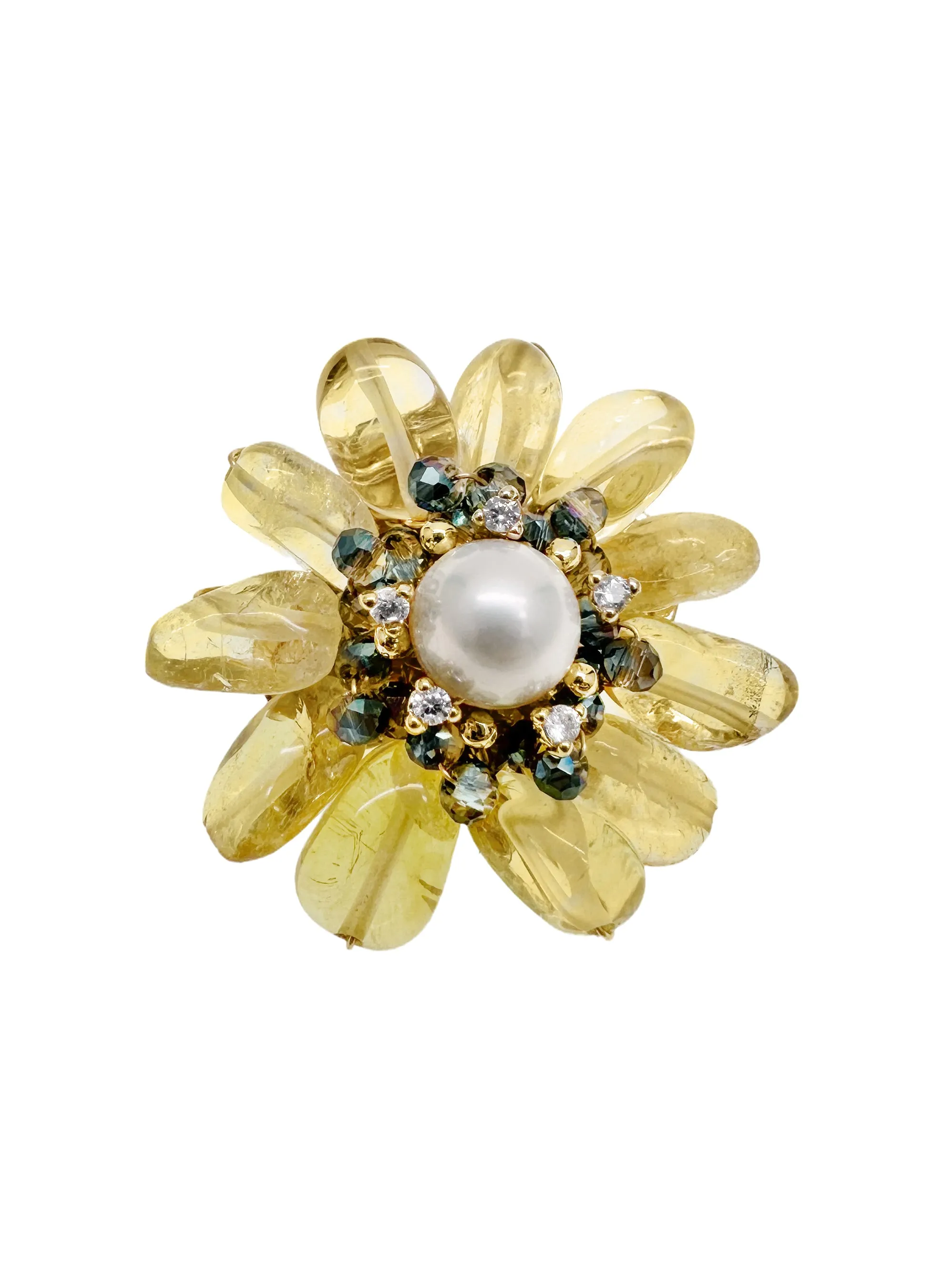 Prosperity Citrine Beads Flower Brooch LP005