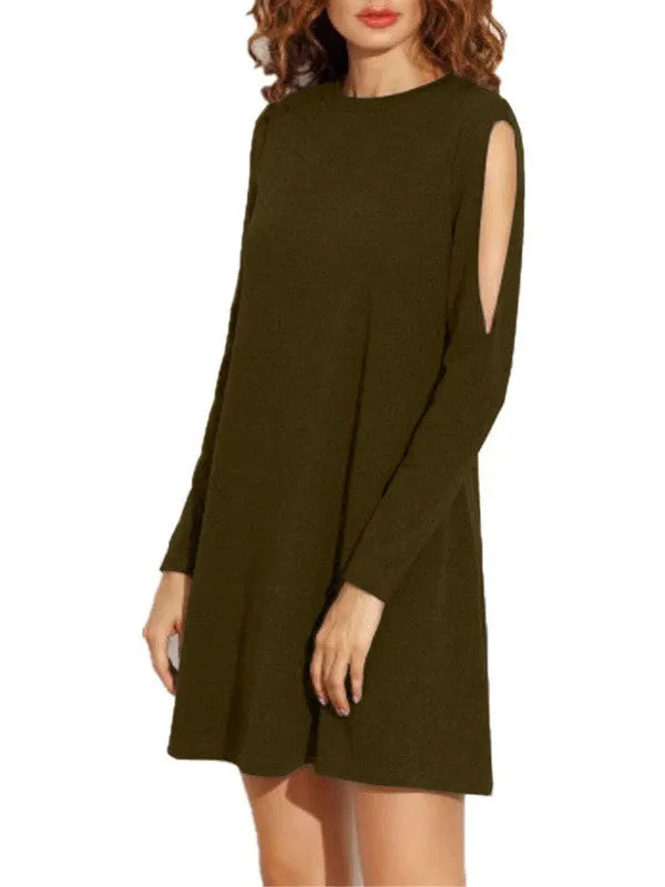 Pure Color Hollow Sleeves Basic Dress