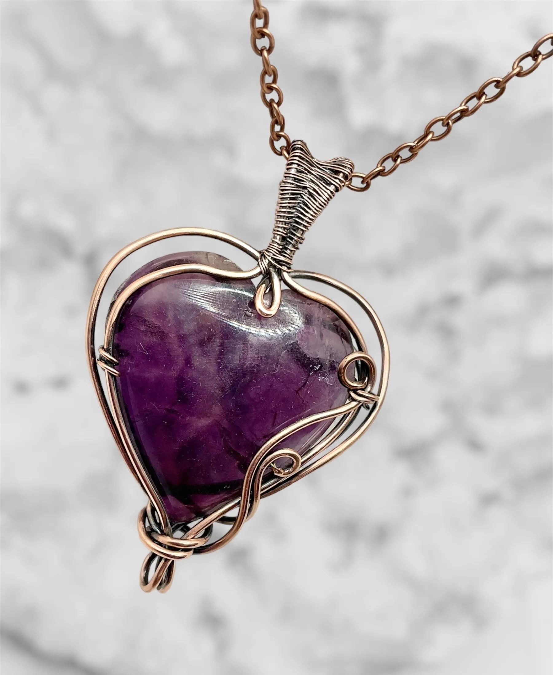 Purple Fluorite Heart Shaped Pendant