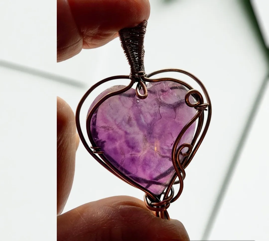 Purple Fluorite Heart Shaped Pendant