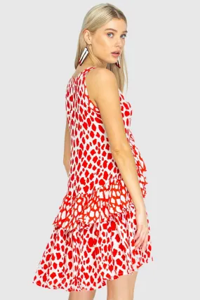 RARA FRILL DRESS - Giraffe Red/White