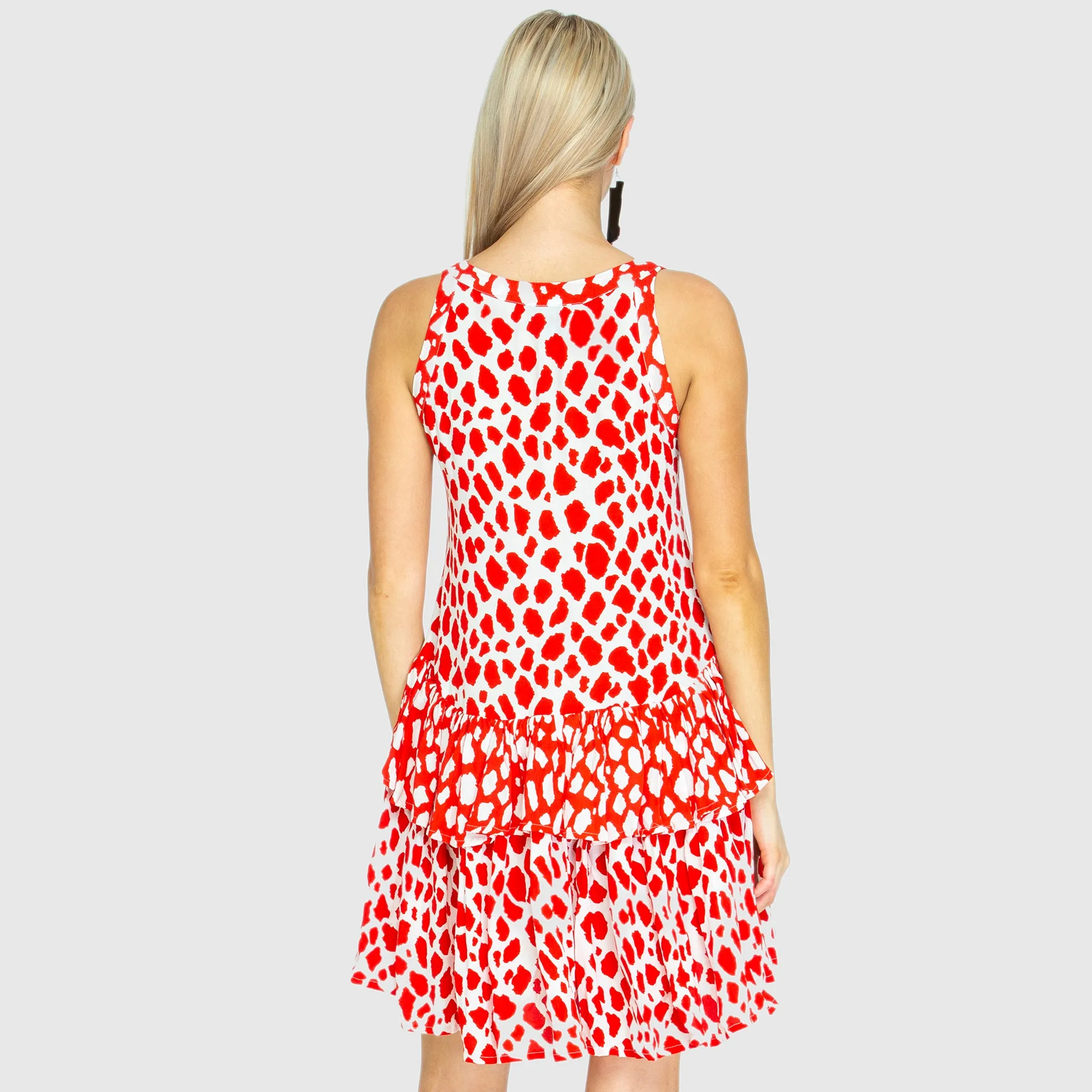 RARA FRILL DRESS - Giraffe Red/White