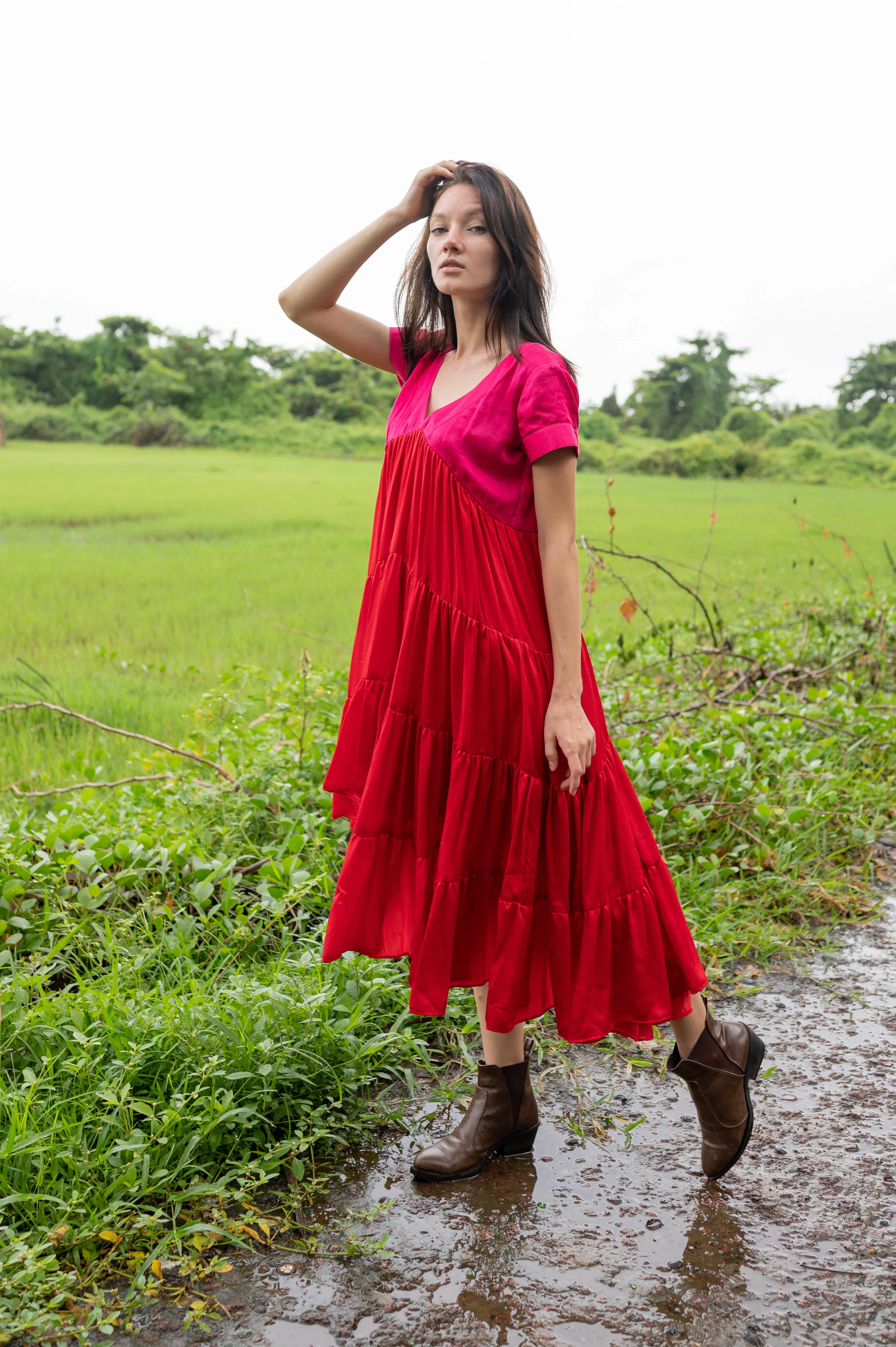 Red Pink Asymmetrical Dress