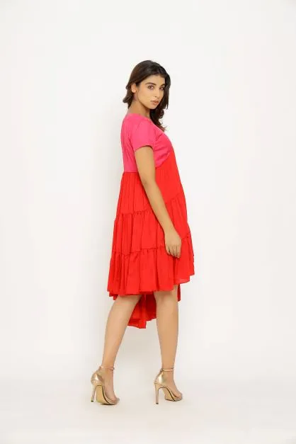 Red Pink Asymmetrical Dress