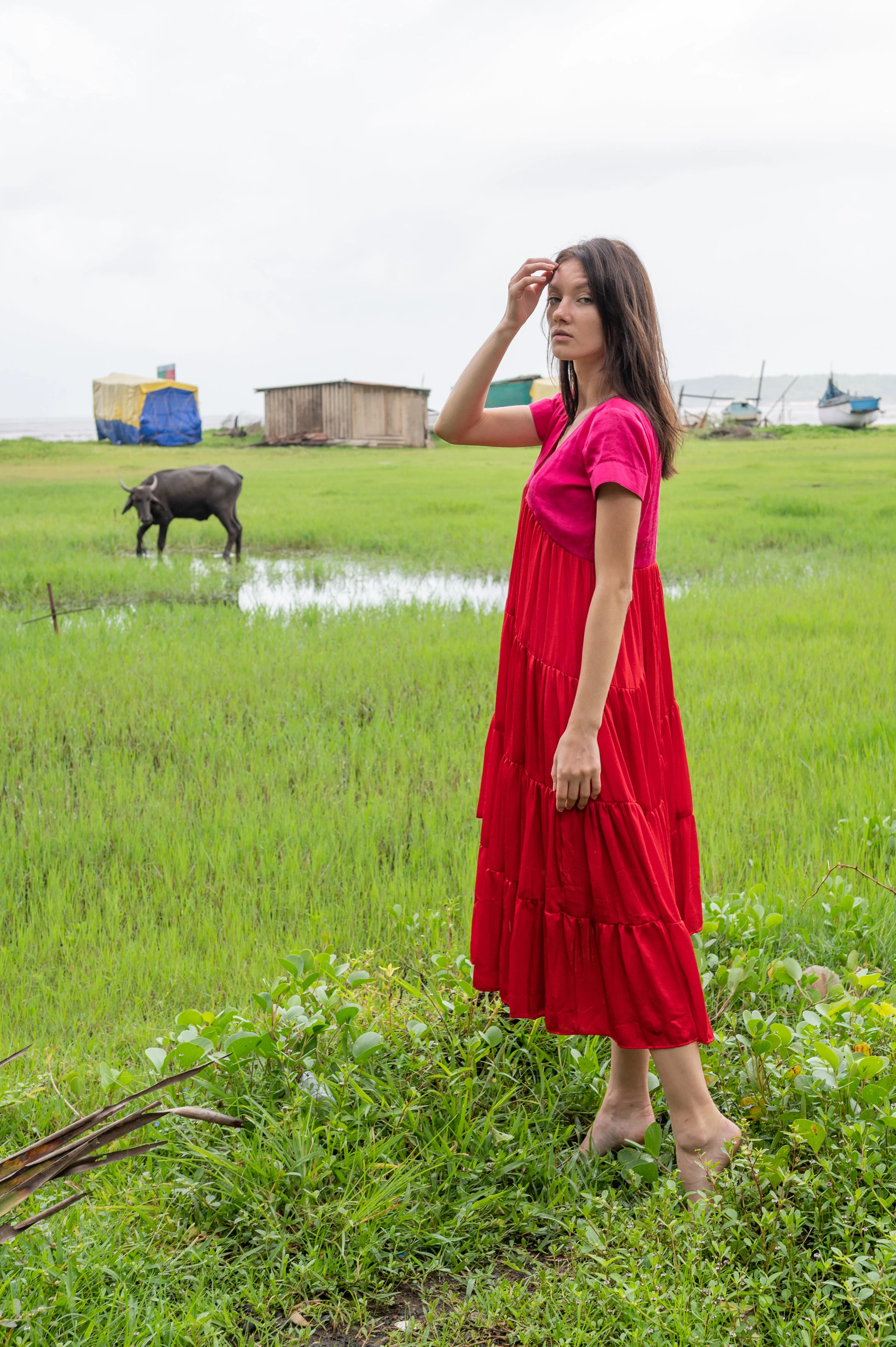 Red Pink Asymmetrical Dress