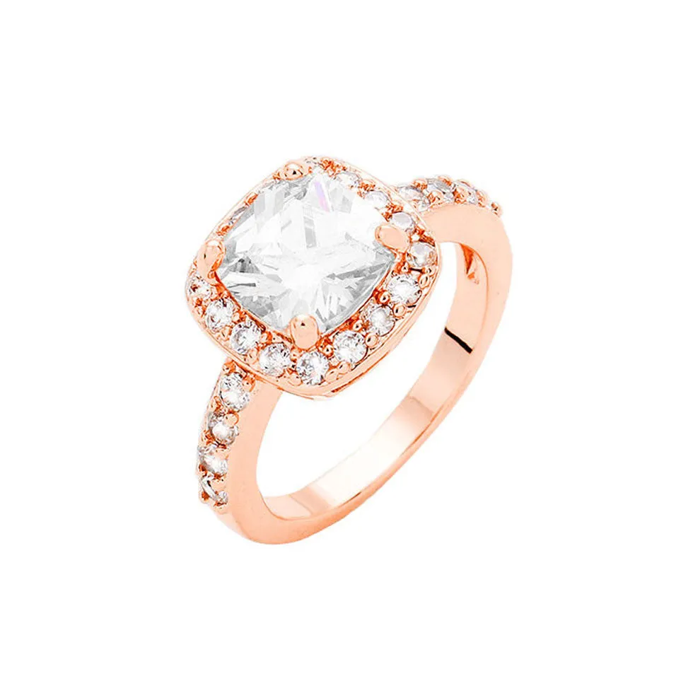 Rhodium Gold Plated Cubic Zirconia Halo Statement Ring