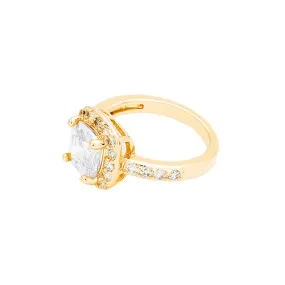 Rhodium Gold Plated Cubic Zirconia Halo Statement Ring