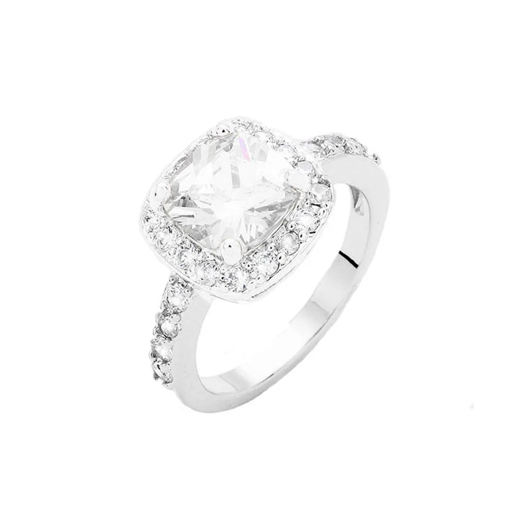 Rhodium Gold Plated Cubic Zirconia Halo Statement Ring