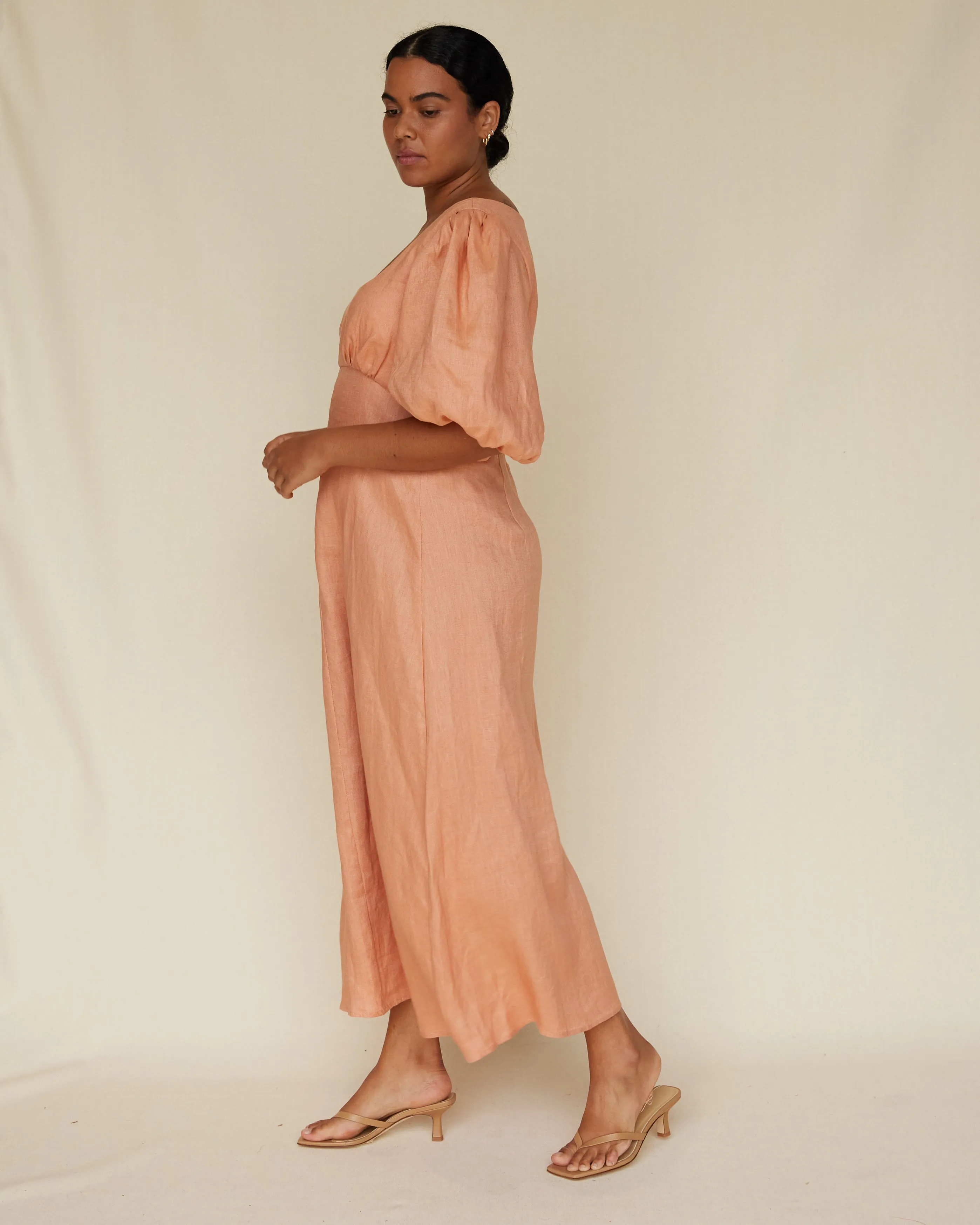 Romilly Linen Midi Dress - Apricot