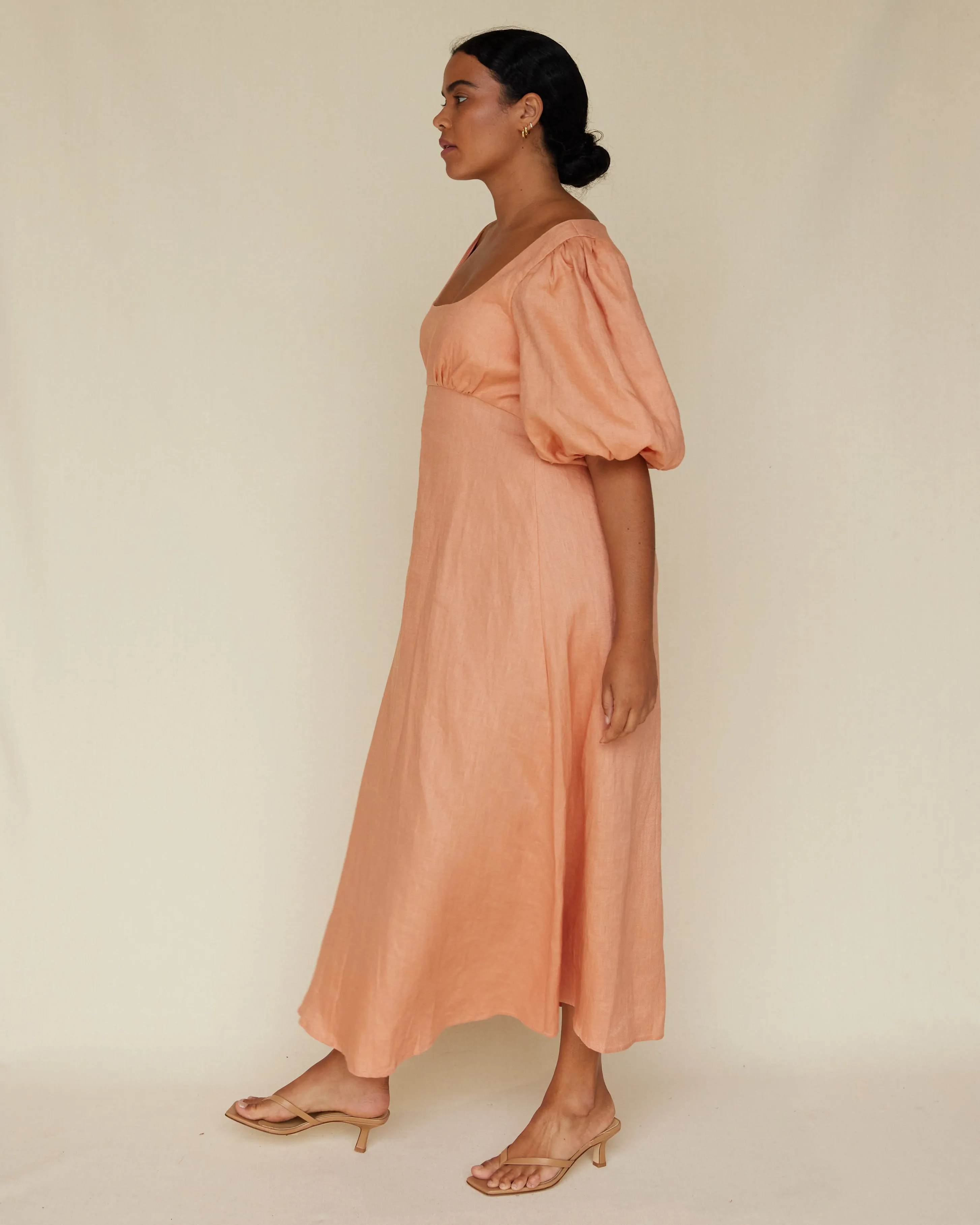 Romilly Linen Midi Dress - Apricot