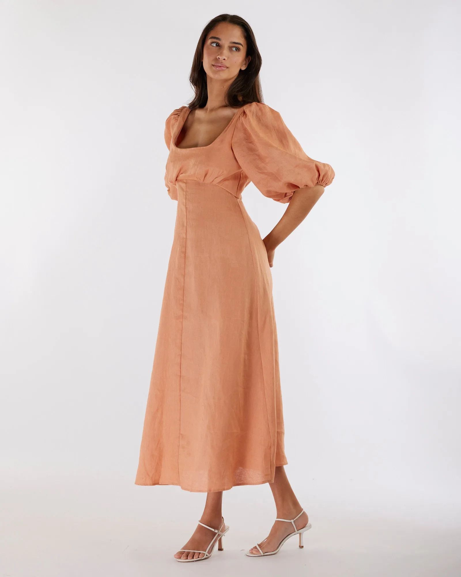 Romilly Linen Midi Dress - Apricot