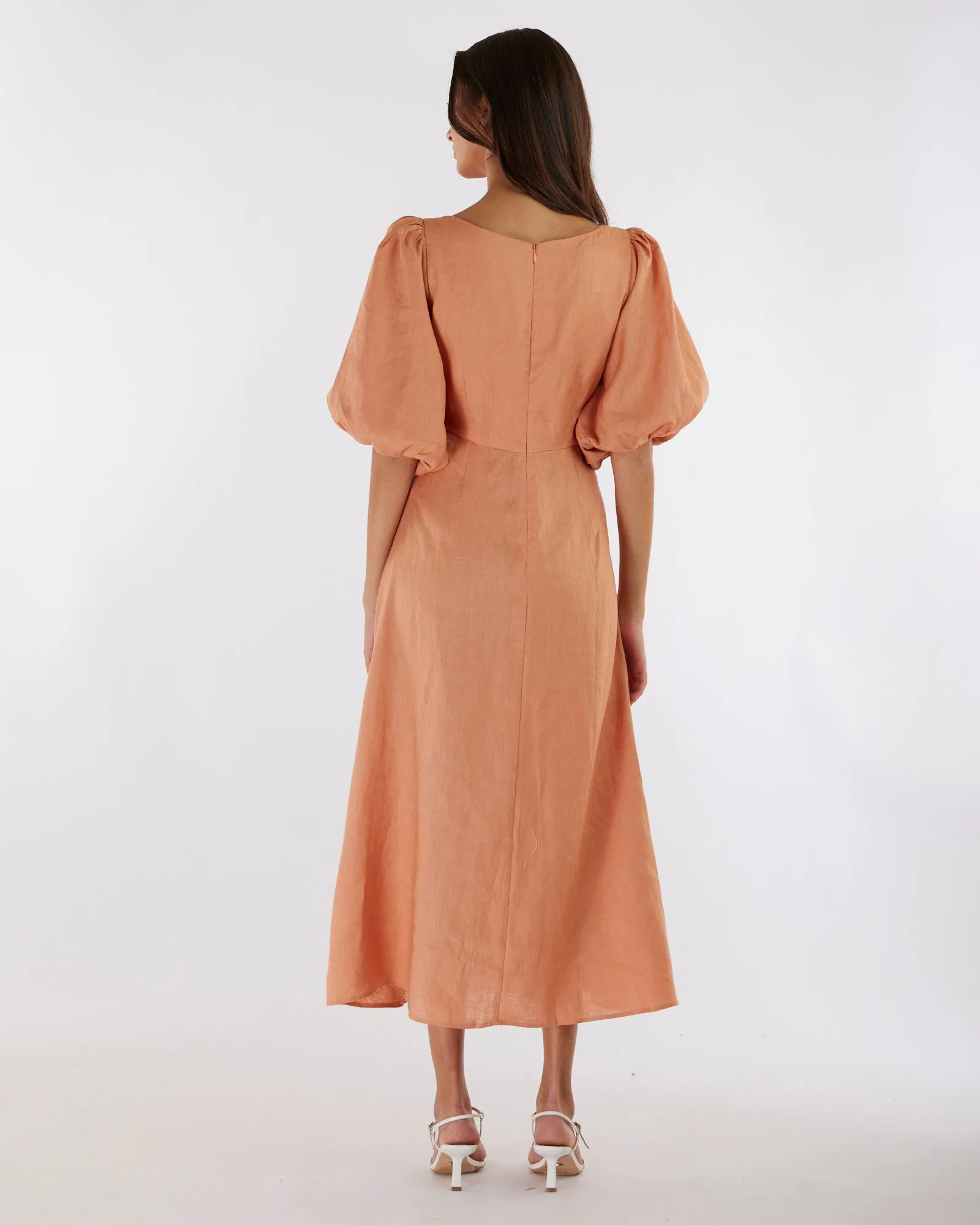 Romilly Linen Midi Dress - Apricot