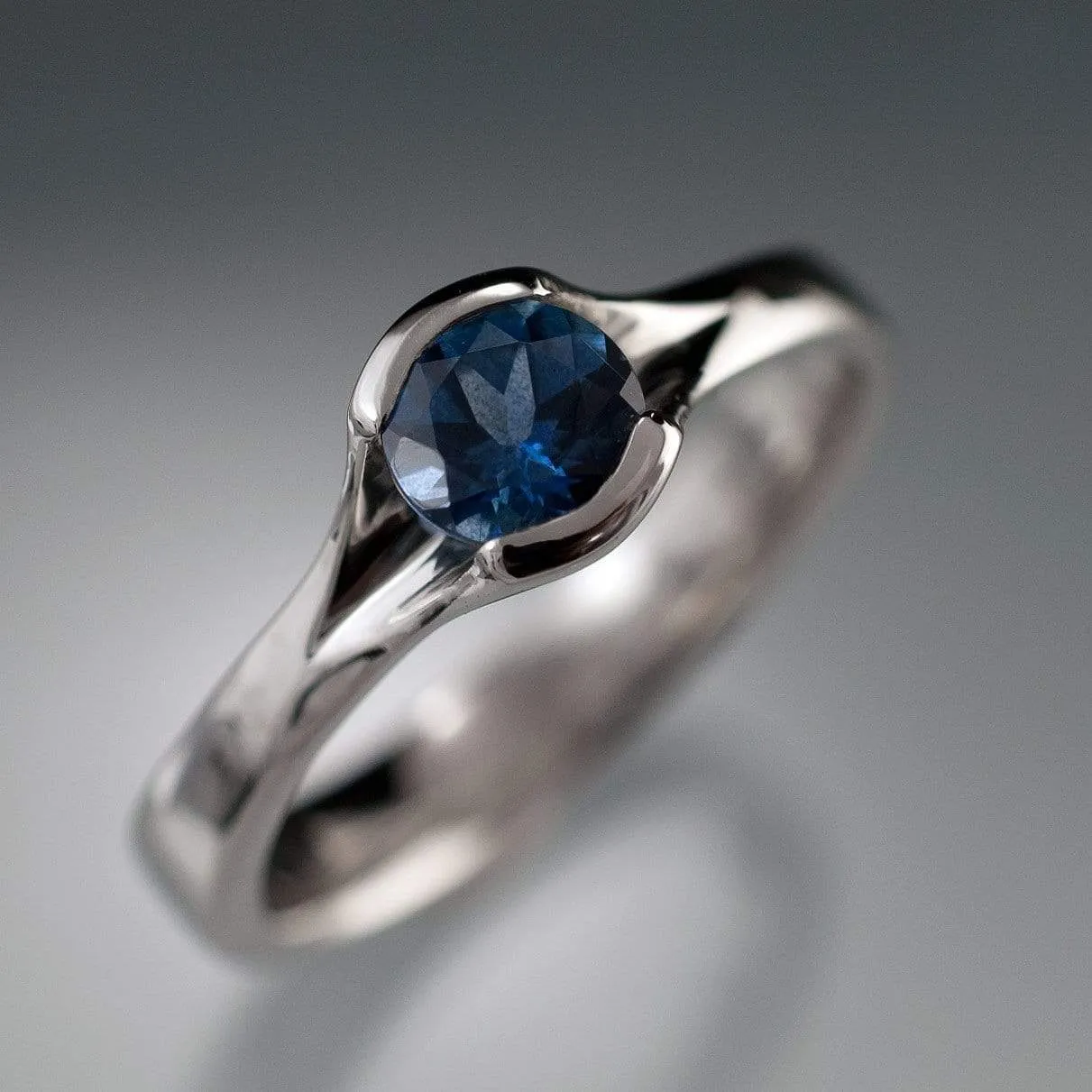 Round Fair Trade Blue Sapphire Fold Solitaire Engagement Ring