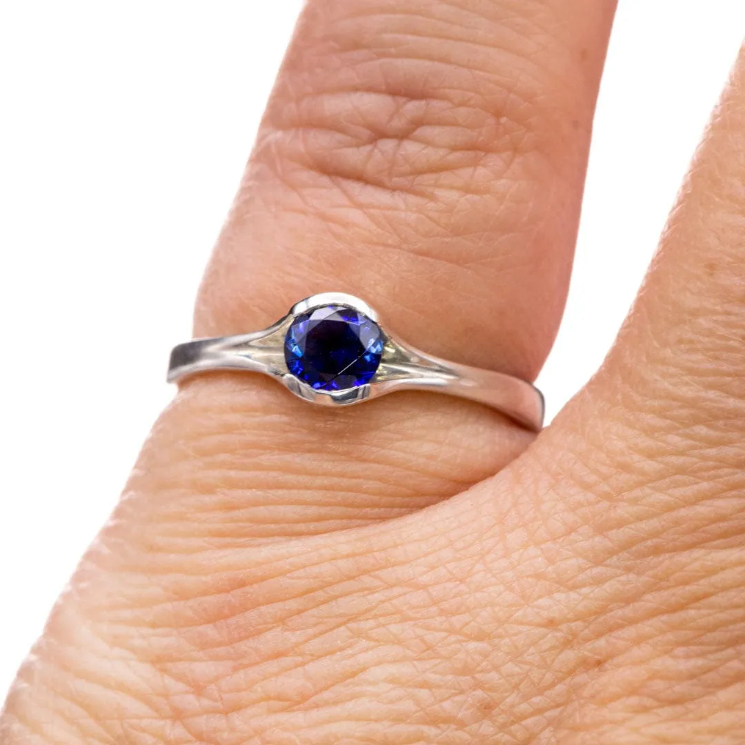 Round Fair Trade Blue Sapphire Fold Solitaire Engagement Ring