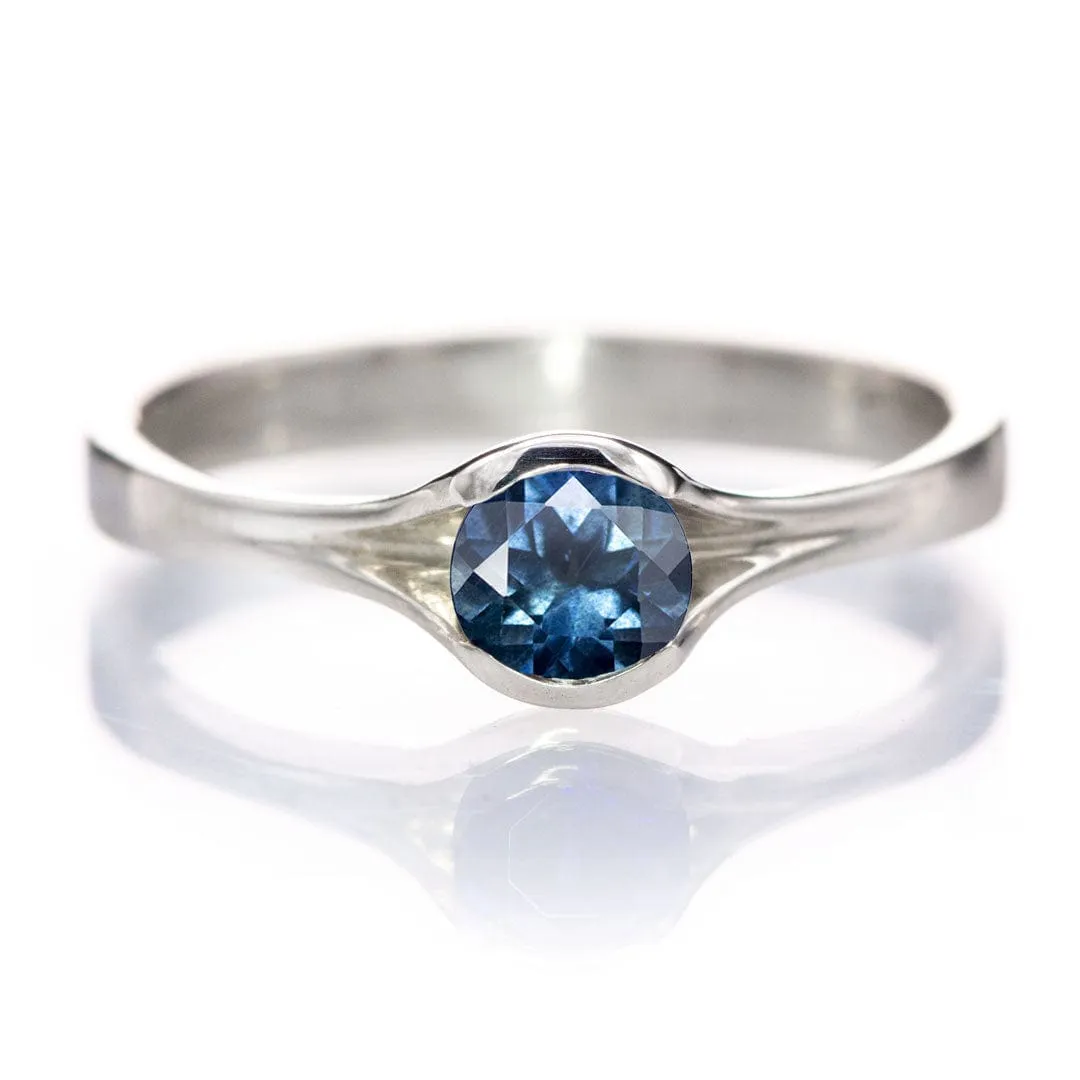 Round Fair Trade Blue Sapphire Fold Solitaire Engagement Ring