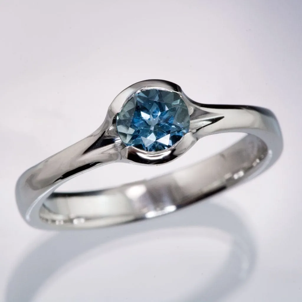 Round Fair Trade Blue Sapphire Fold Solitaire Engagement Ring