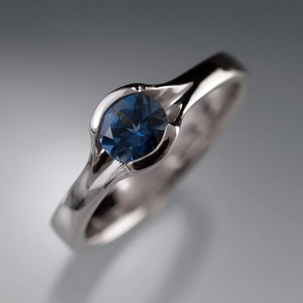 Round Fair Trade Blue Sapphire Fold Solitaire Engagement Ring