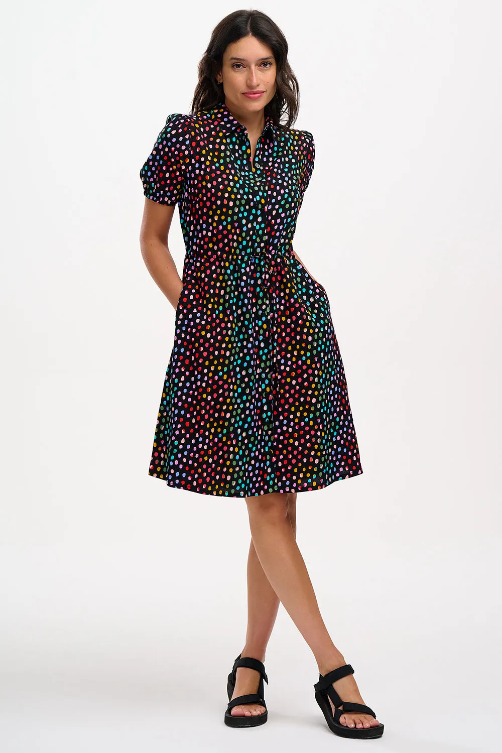 Salma Mini Shirt Dress - Black, Rainbow Pebbles