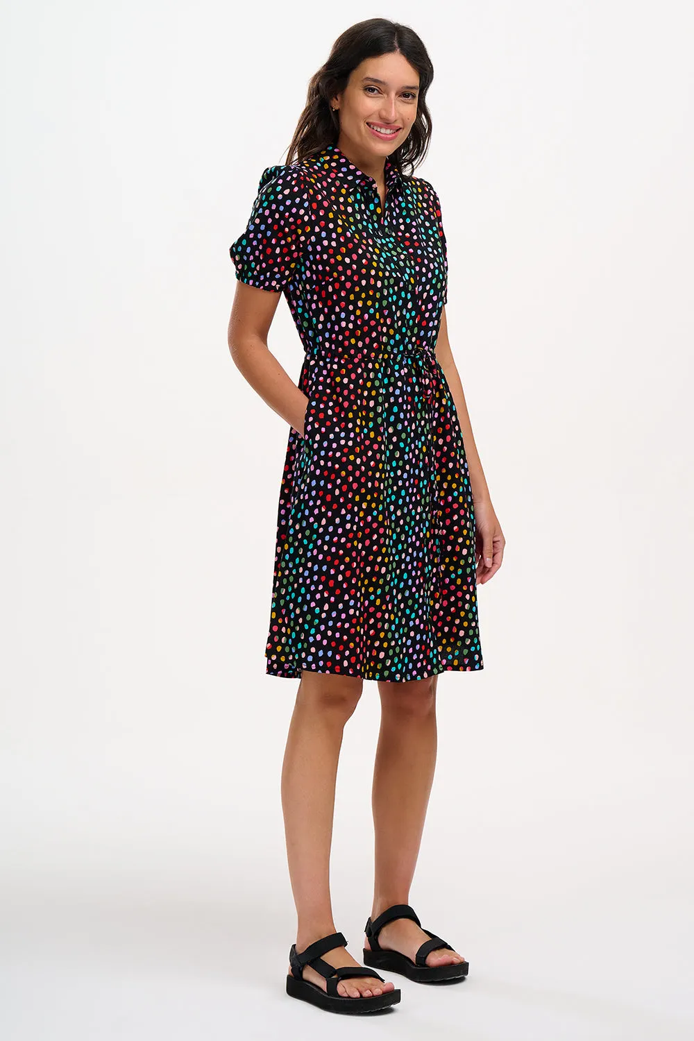 Salma Mini Shirt Dress - Black, Rainbow Pebbles