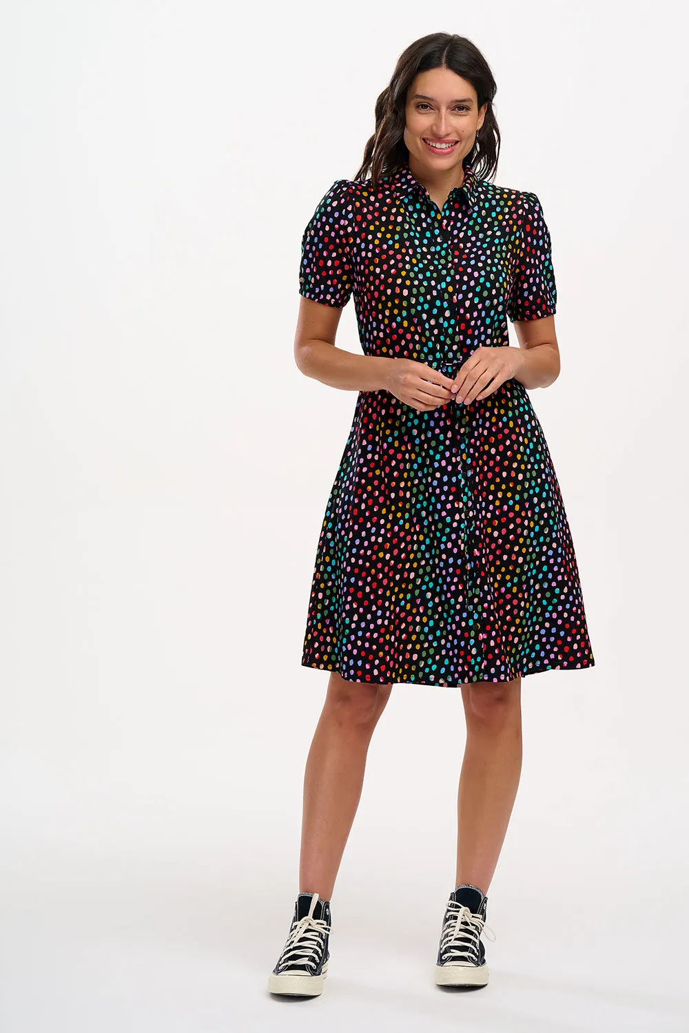 Salma Mini Shirt Dress - Black, Rainbow Pebbles