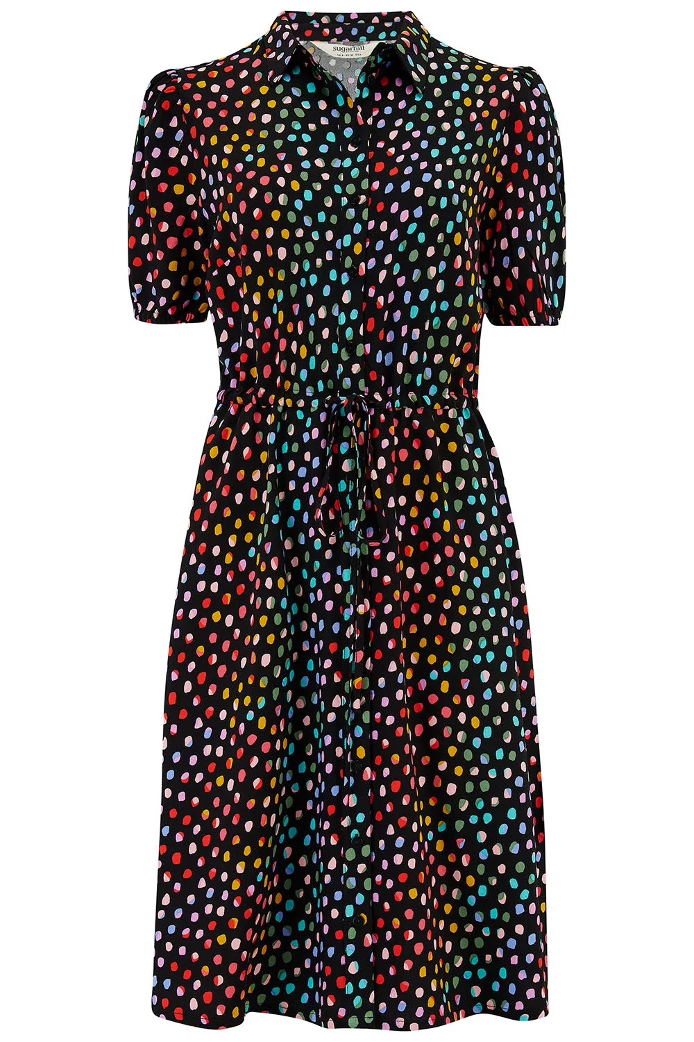 Salma Mini Shirt Dress - Black, Rainbow Pebbles