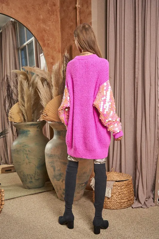 Sequin Disco Sleeve Sweater Knit Tunic Top