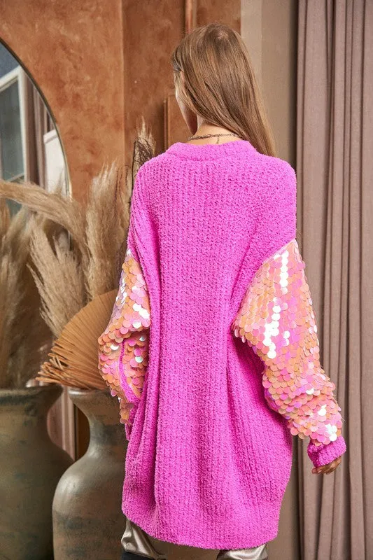 Sequin Disco Sleeve Sweater Knit Tunic Top