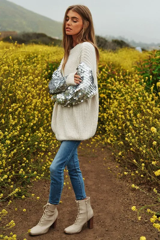 Sequin Disco Sleeve Sweater Knit Tunic Top