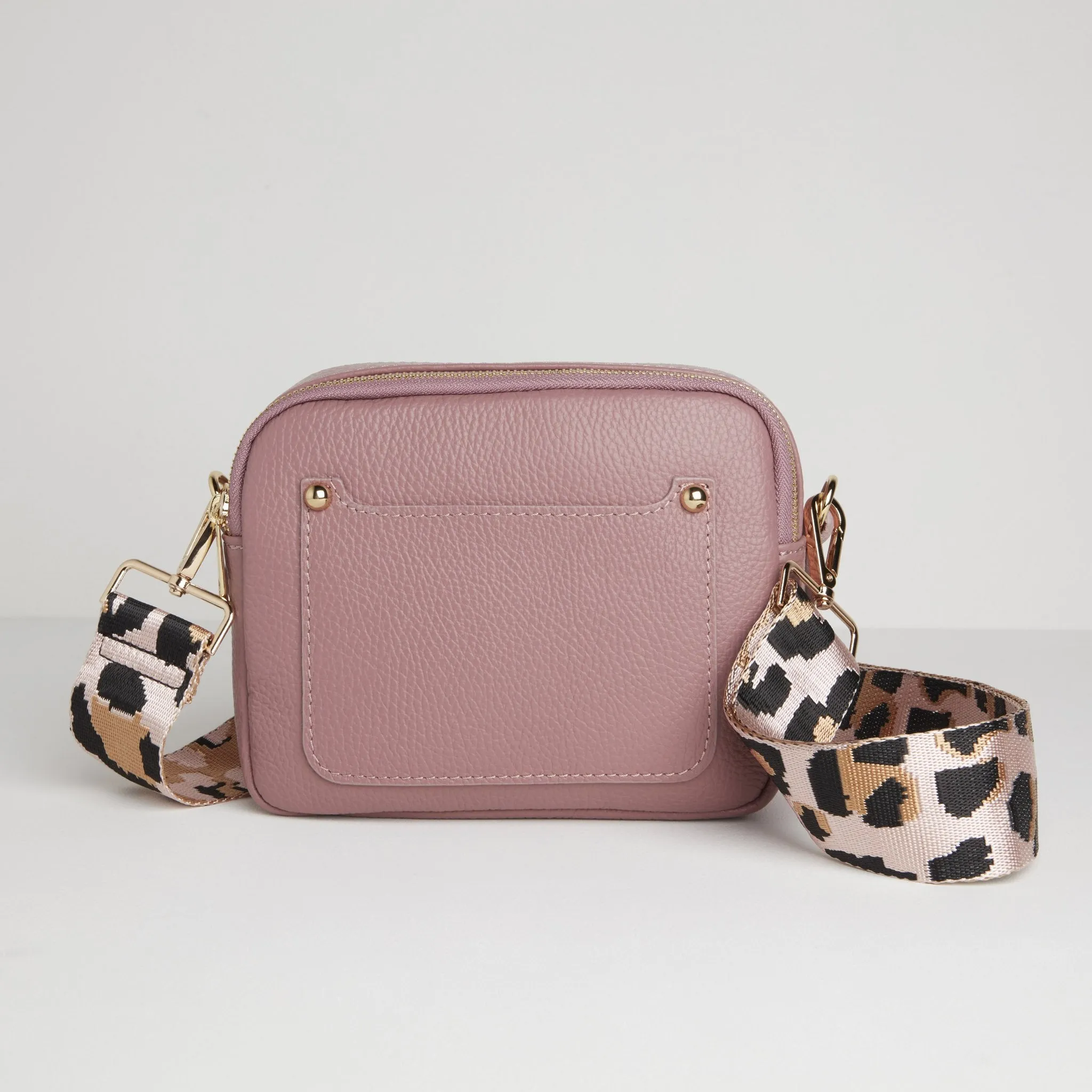 Sienna Crossbody Bag in Antique Pink with Light Pink Leopard Strap