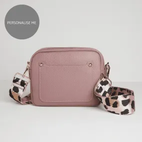 Sienna Crossbody Bag in Antique Pink with Light Pink Leopard Strap