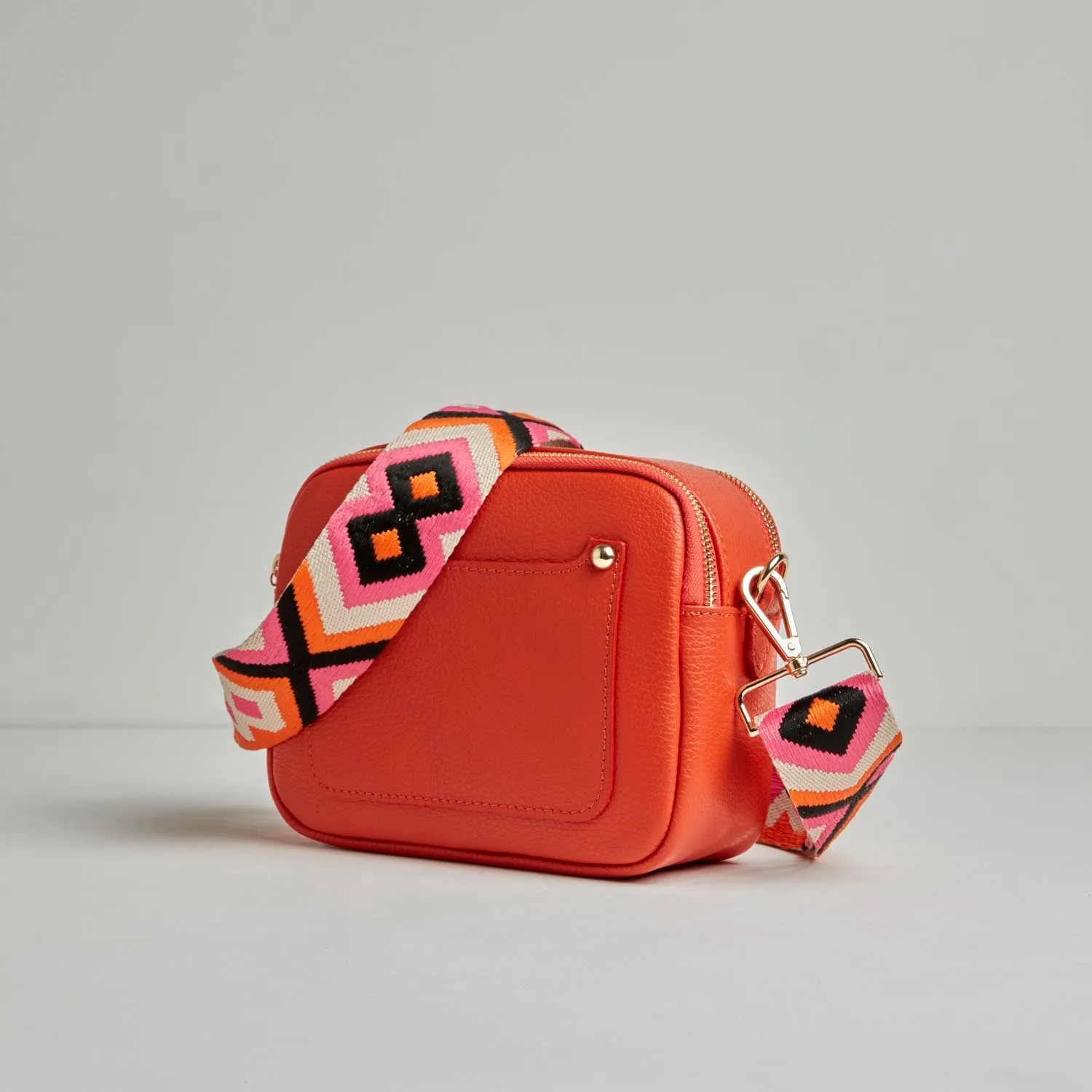 Sienna Crossbody Bag in Burnt Orange with Pink and Orange Bohemian Strap