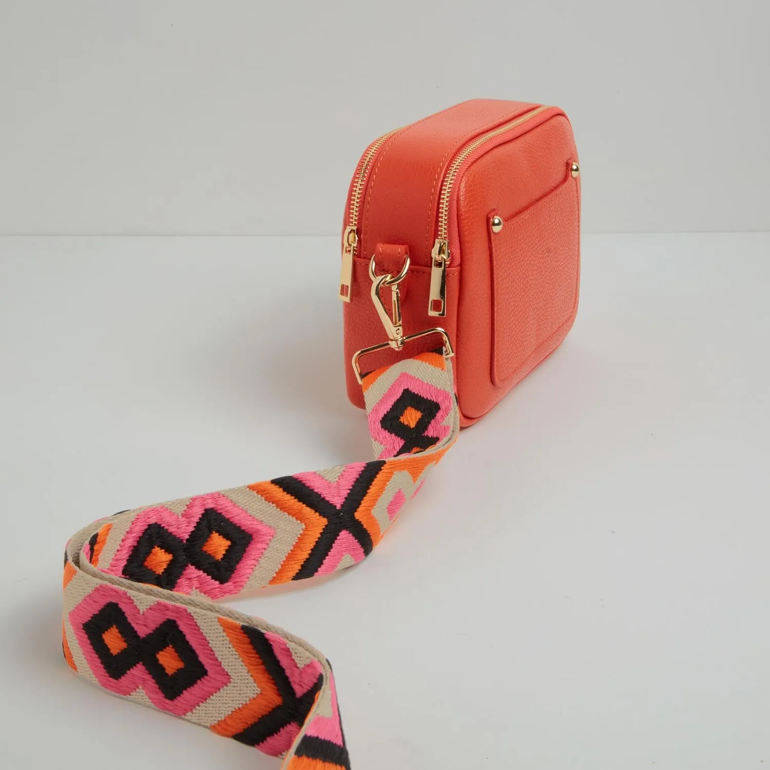 Sienna Crossbody Bag in Burnt Orange with Pink and Orange Bohemian Strap