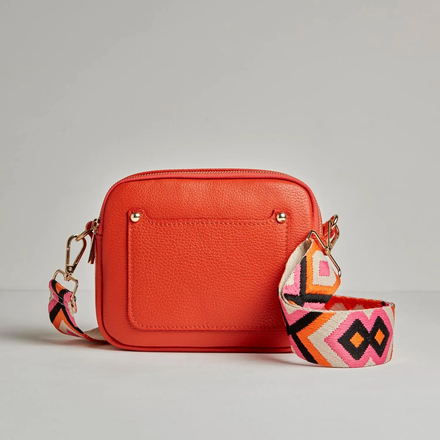 Sienna Crossbody Bag in Burnt Orange with Pink and Orange Bohemian Strap