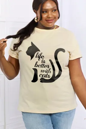 Simply Love Simply Love Full Size LIFE IS BETTER WITH CATS Graphic Cotton Tee