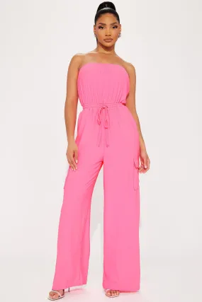 Stay Low Key Jumpsuit  - Hot Pink