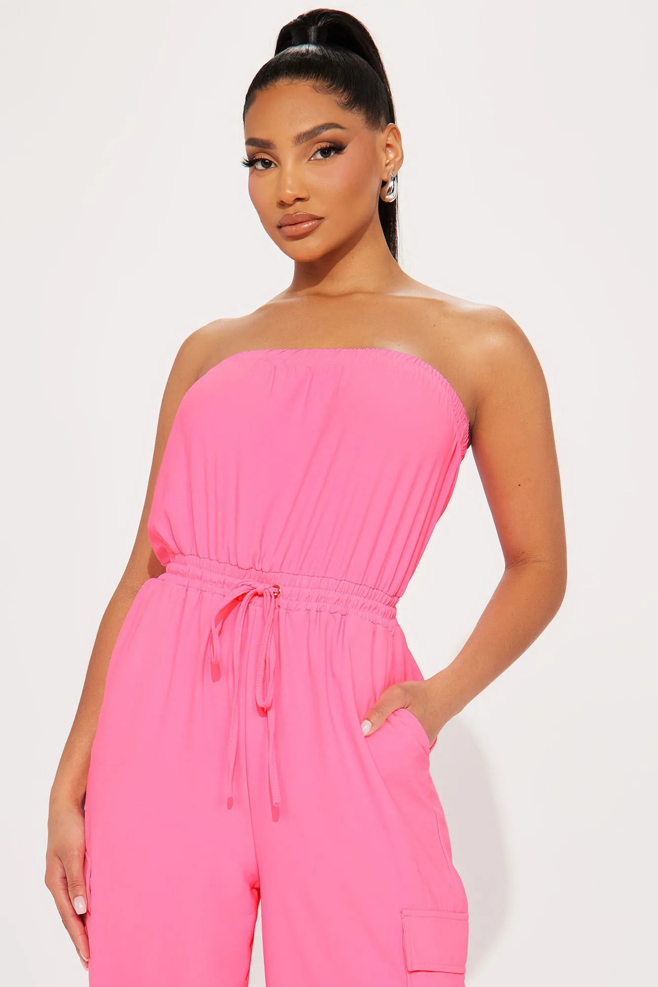 Stay Low Key Jumpsuit  - Hot Pink