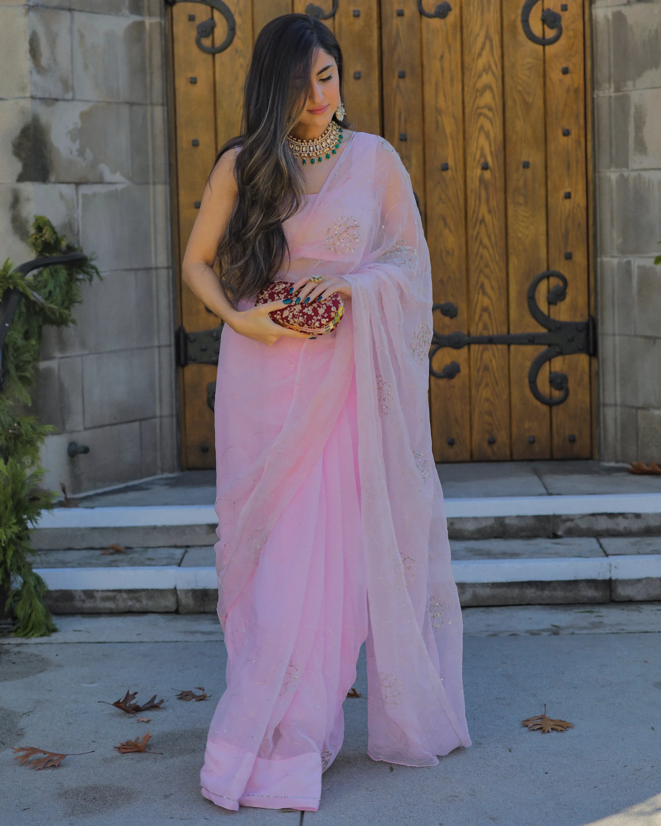 Strawberry Punch Pure Chiffon Saree